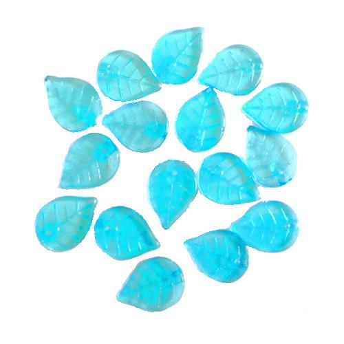 Beads, Czech Glass, Leaf, Top Drilled, Transparent, Aqua Blue, 18mm - BEADED CREATIONS