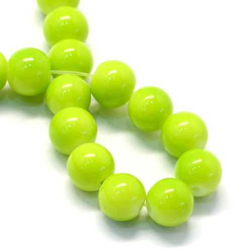Beads, Glass, Opaque, Lime Green, Round, 8.5-9mm - BEADED CREATIONS