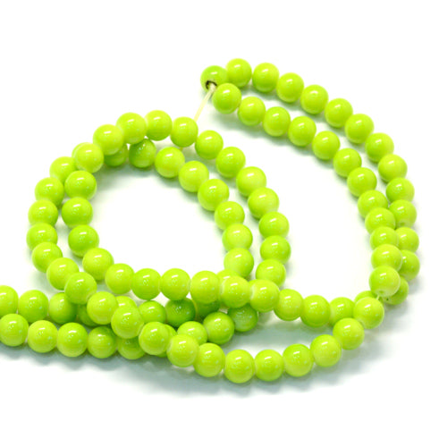 Beads, Glass, Opaque, Lime Green, Round, 8.5-9mm - BEADED CREATIONS