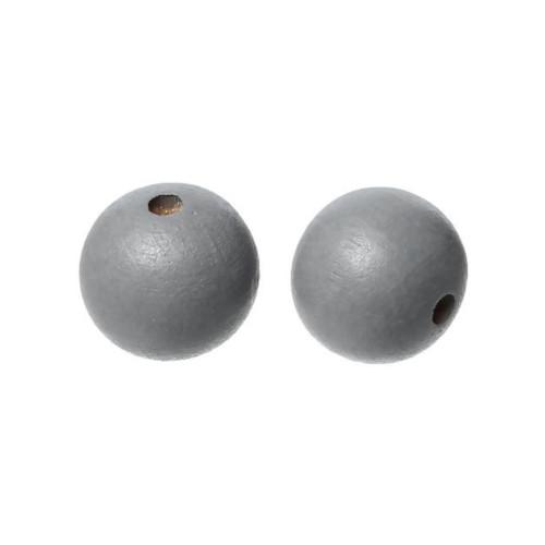 Beads, Wood, Natural Round, Painted, Medium Grey, 15mm - BEADED CREATIONS