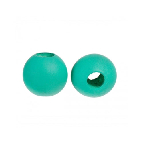 Beads, Wood, Natural, Round, Aqua, Painted, 15mm. Sold Individually - BEADED CREATIONS
