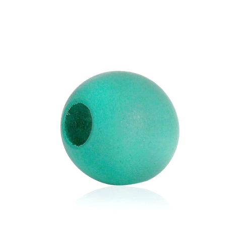 Beads, Wood, Natural, Round, Aqua, Painted, 15mm. Sold Individually - BEADED CREATIONS