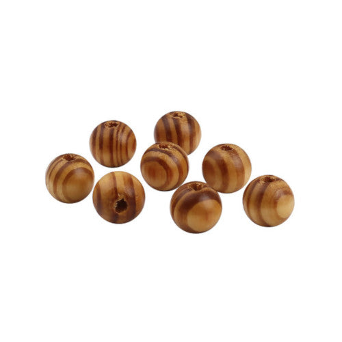 Beads, Wood, Natural, Round, Burlywood, Striped, 10mm - BEADED CREATIONS