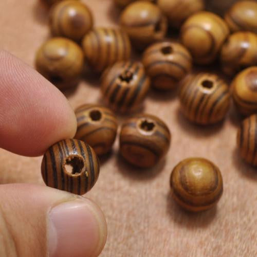 Beads, Wood, Natural, Round, Burlywood, Striped, 10mm - BEADED CREATIONS