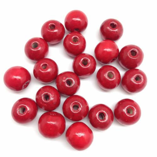Beads, Wood, Natural, Round, Dyed, Dark Red, 10mm - BEADED CREATIONS