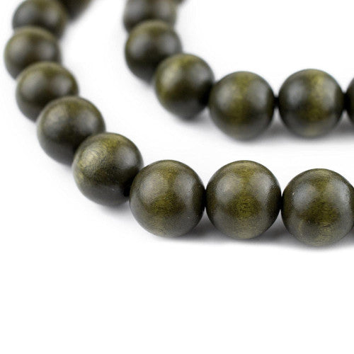 Beads, Wood, Natural, Round, Dyed, Olive Green, 15mm - BEADED CREATIONS