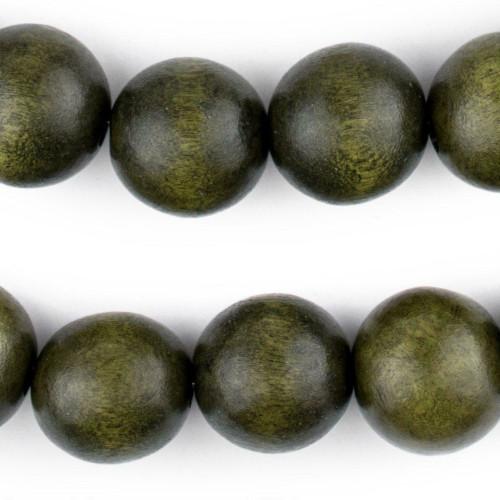Beads, Wood, Natural, Round, Dyed, Olive Green, 30mm - BEADED CREATIONS