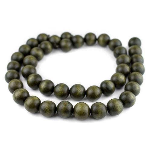 Beads, Wood, Natural, Round, Dyed, Olive Green, 30mm - BEADED CREATIONS