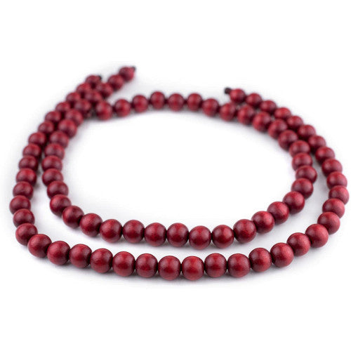 Beads, Wood, Natural, Round, Dyed, Wine Red, 10mm - BEADED CREATIONS