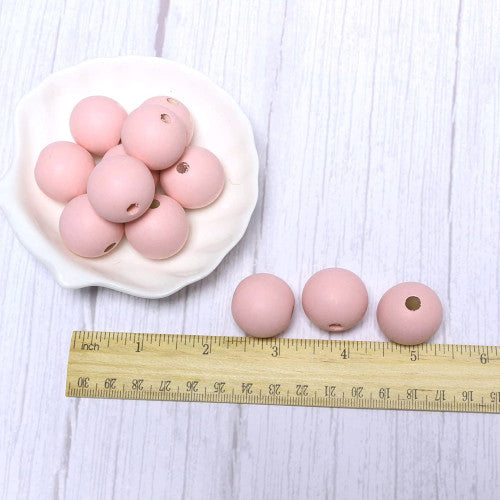 Beads, Wood, Natural, Round, Light Pink, Painted, 15mm - BEADED CREATIONS