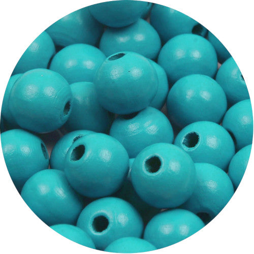 Beads, Wood, Natural, Round, Painted, Aqua Blue, 10mm - BEADED CREATIONS