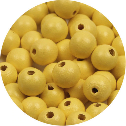 Beads, Wood, Natural, Round, Painted, Bright Yellow, 10mm - BEADED CREATIONS