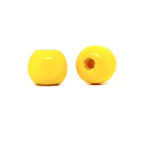 Beads, Wood, Natural, Round, Painted, Bright Yellow, 15mm - BEADED CREATIONS