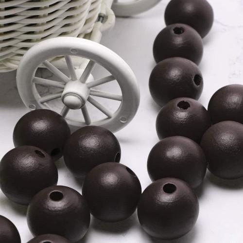 Beads, Wood, Natural, Round, Painted, Dark Brown, 14mm - BEADED CREATIONS