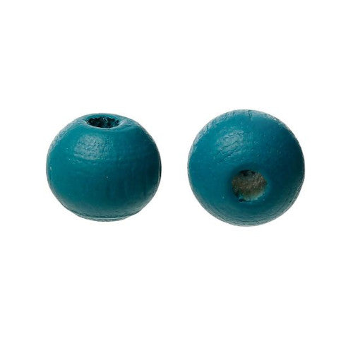 Beads, Wood, Natural, Round, Painted, Dark Teal, 14mm - BEADED CREATIONS