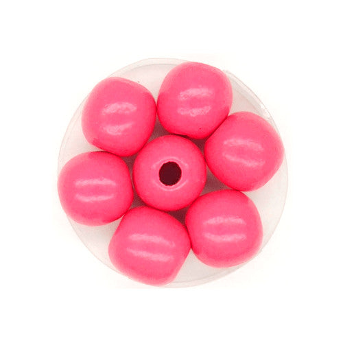 Beads, Wood, Natural, Round, Painted, Fuchsia, 12mm - BEADED CREATIONS