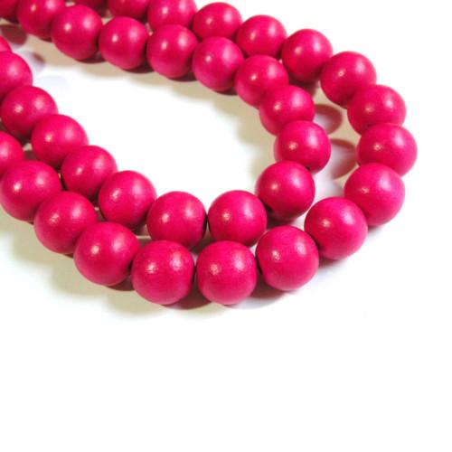 Beads, Wood, Natural, Round, Painted, Fuchsia, 18mm - BEADED CREATIONS