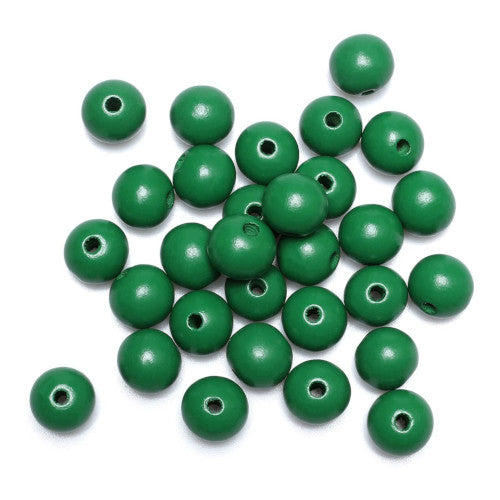 Beads, Wood, Natural, Round, Painted, Kelly Green, 10mm - BEADED CREATIONS
