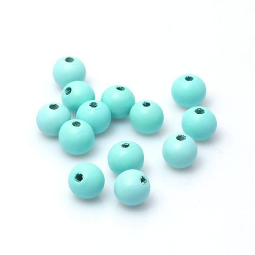 Beads, Wood, Natural, Round, Painted, Light Blue, 14mm - BEADED CREATIONS