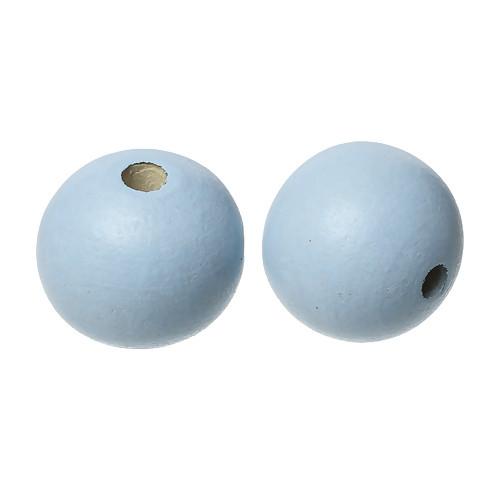 Beads, Wood, Natural, Round, Painted, Light Blue, 24mm - BEADED CREATIONS
