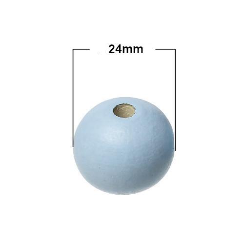 Beads, Wood, Natural, Round, Painted, Light Blue, 24mm - BEADED CREATIONS