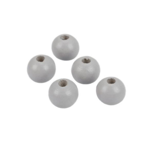 Beads, Wood, Natural, Round, Painted, Light Grey, 10mm - BEADED CREATIONS