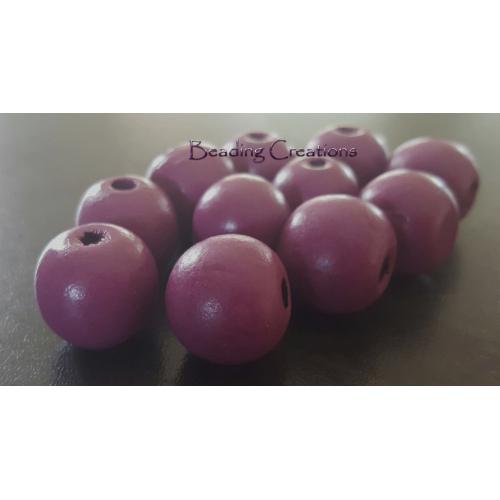 Beads, Wood, Natural, Round, Painted, Magenta, 18mm - BEADED CREATIONS
