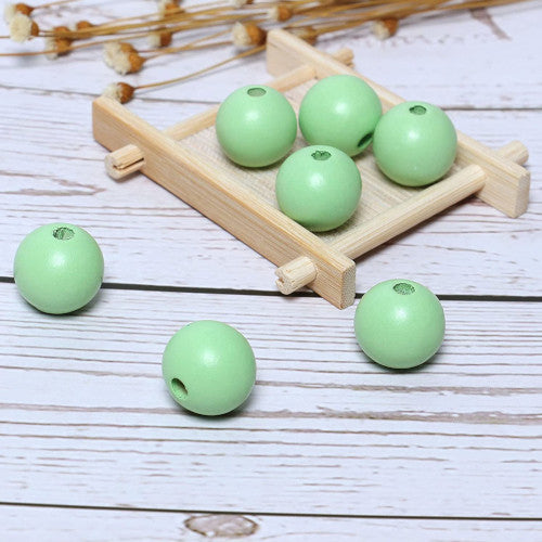 Beads, Wood, Natural, Round, Painted, Mint Green, 12mm - BEADED CREATIONS