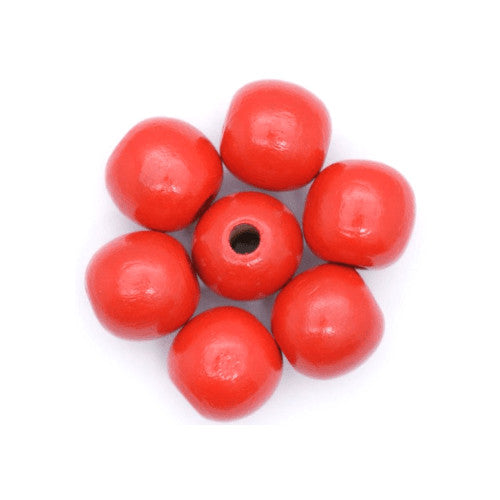 Beads, Wood, Natural, Round, Painted, Red, 12mm - BEADED CREATIONS