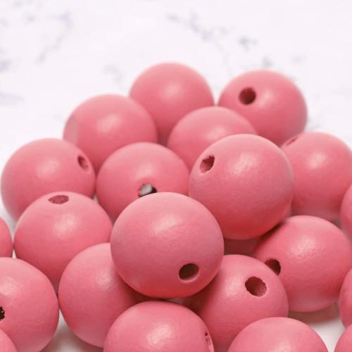 Beads, Wood, Natural, Round, Painted, Rose Pink, 15mm - BEADED CREATIONS