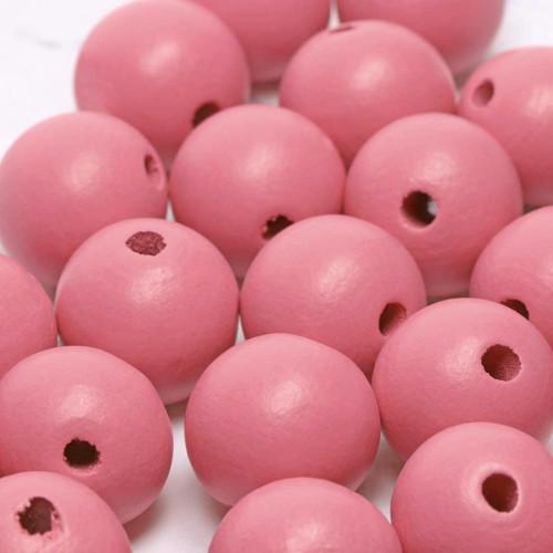Beads, Wood, Natural, Round, Painted, Rose Pink, 15mm - BEADED CREATIONS