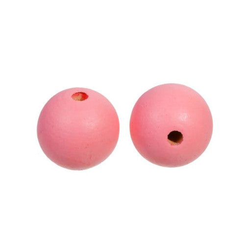Beads, Wood, Natural, Round, Painted, Rose Pink, 24mm - BEADED CREATIONS
