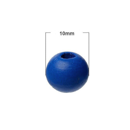 Beads, Wood, Natural, Round, Painted, Royal Blue, 10mm - BEADED CREATIONS