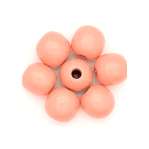 Beads, Wood, Natural, Round, Painted, Salmon Pink, 14mm - BEADED CREATIONS