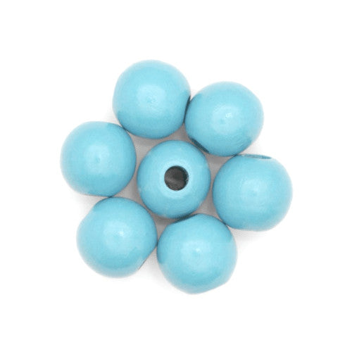Beads, Wood, Natural, Round, Painted, Sky Blue, 10mm - BEADED CREATIONS