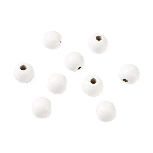 Beads, Wood, Natural, Round, Painted, White, 12mm - BEADED CREATIONS
