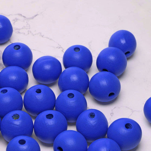 Beads, Wood, Natural, Round, Royal Blue, Painted, 15mm - BEADED CREATIONS