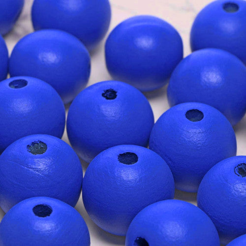 Beads, Wood, Natural, Round, Royal Blue, Painted, 15mm - BEADED CREATIONS