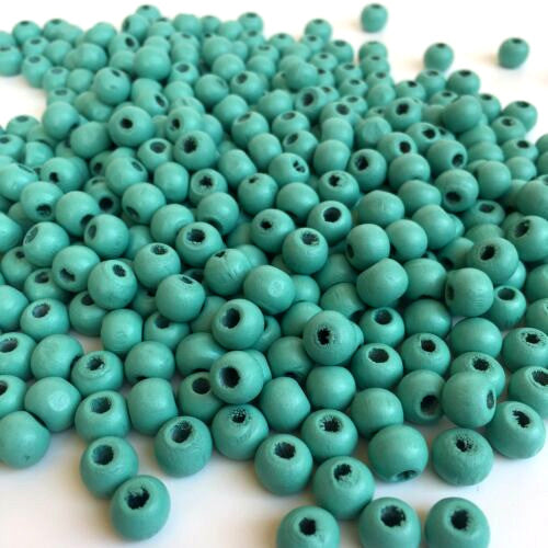 Beads, Wood, Natural, Round, Teal, Painted, 15mm - BEADED CREATIONS