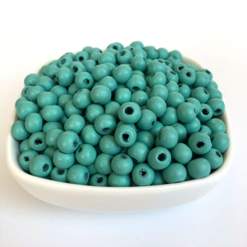 Beads, Wood, Natural, Round, Teal, Painted, 15mm - BEADED CREATIONS