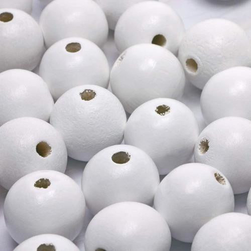Beads, Wood, Natural, Round, White, Painted, 15mm - BEADED CREATIONS