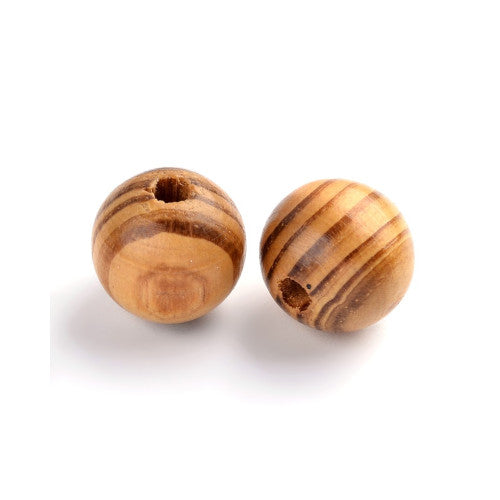 Beads, Wood, Natural, Striped, Round, Burly Wood, 14mm - BEADED CREATIONS