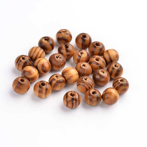 Beads, Wood, Natural, Striped, Round, Burly Wood, 8mm - BEADED CREATIONS