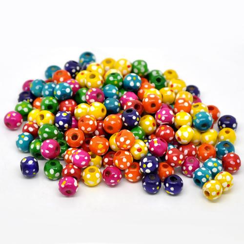 Beads, Wood, Round, Floral, Painted, Assorted Colors, 10mm - BEADED CREATIONS
