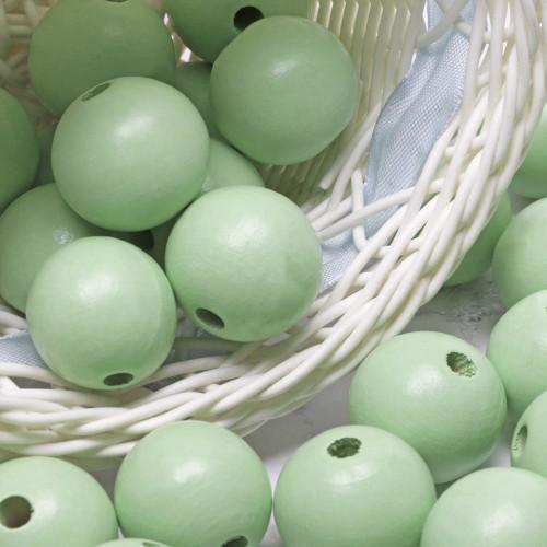 Beads, Wood, Round, Natural, Painted, Mint Green, 15mm - BEADED CREATIONS