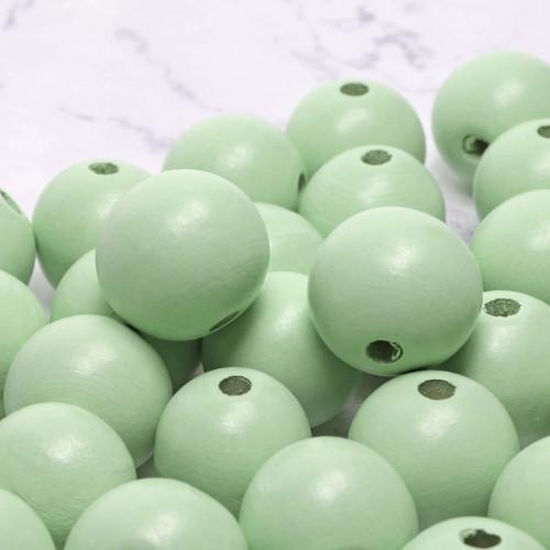 Beads, Wood, Round, Natural, Painted, Mint Green, 15mm - BEADED CREATIONS
