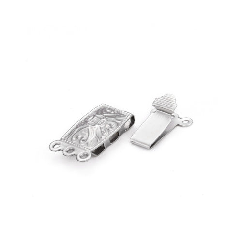 Box Clasps, Rectangle, With Heart And Cross Design, 3-Strand Tab, 304 Stainless Steel, Silver Tone, 21x10mm - BEADED CREATIONS