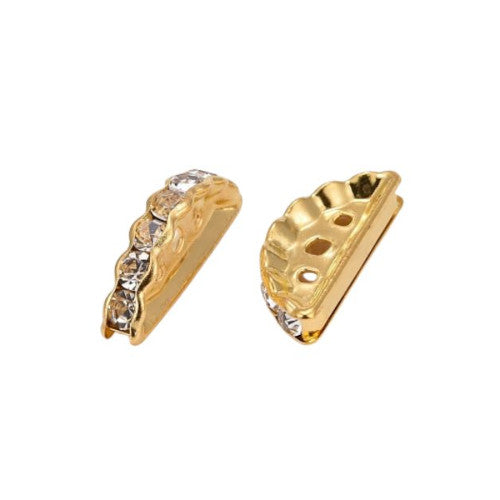Bridge Spacer Beads, Half Moon, With Crystals, Gold Plated, 19mm - BEADED CREATIONS