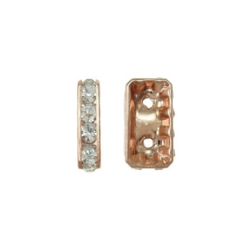 Bridge Spacer Beads, Rectangle, With Crystals, Rose Gold, 15.5mm - BEADED CREATIONS