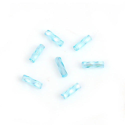 Bugle Beads, Dyna-Mites™, Glass, Transparent, Blue, AB, Rainbow, 6mm, Twisted - BEADED CREATIONS